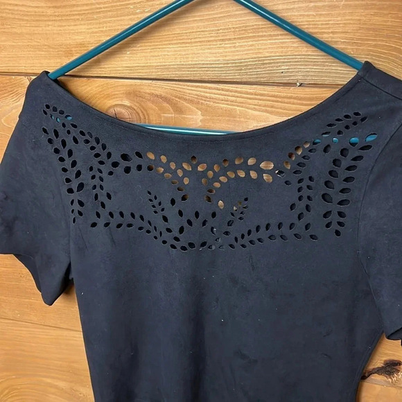 Sanctuary Black Alexia Faux Suede Sheath Cocktail Dress Women Md Laser Cut Event - Picture 2 of 11